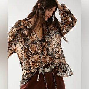 Free People Out For The Night Top Sheer Oversized Boho size Large.